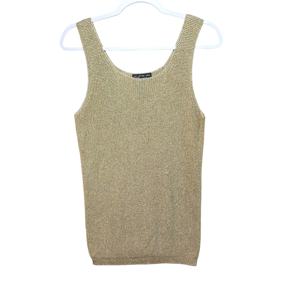 Vtg Suzelle Knit Tank Top Womens L Metallic Gold Shimmer Scoop Neck Glam Shiny